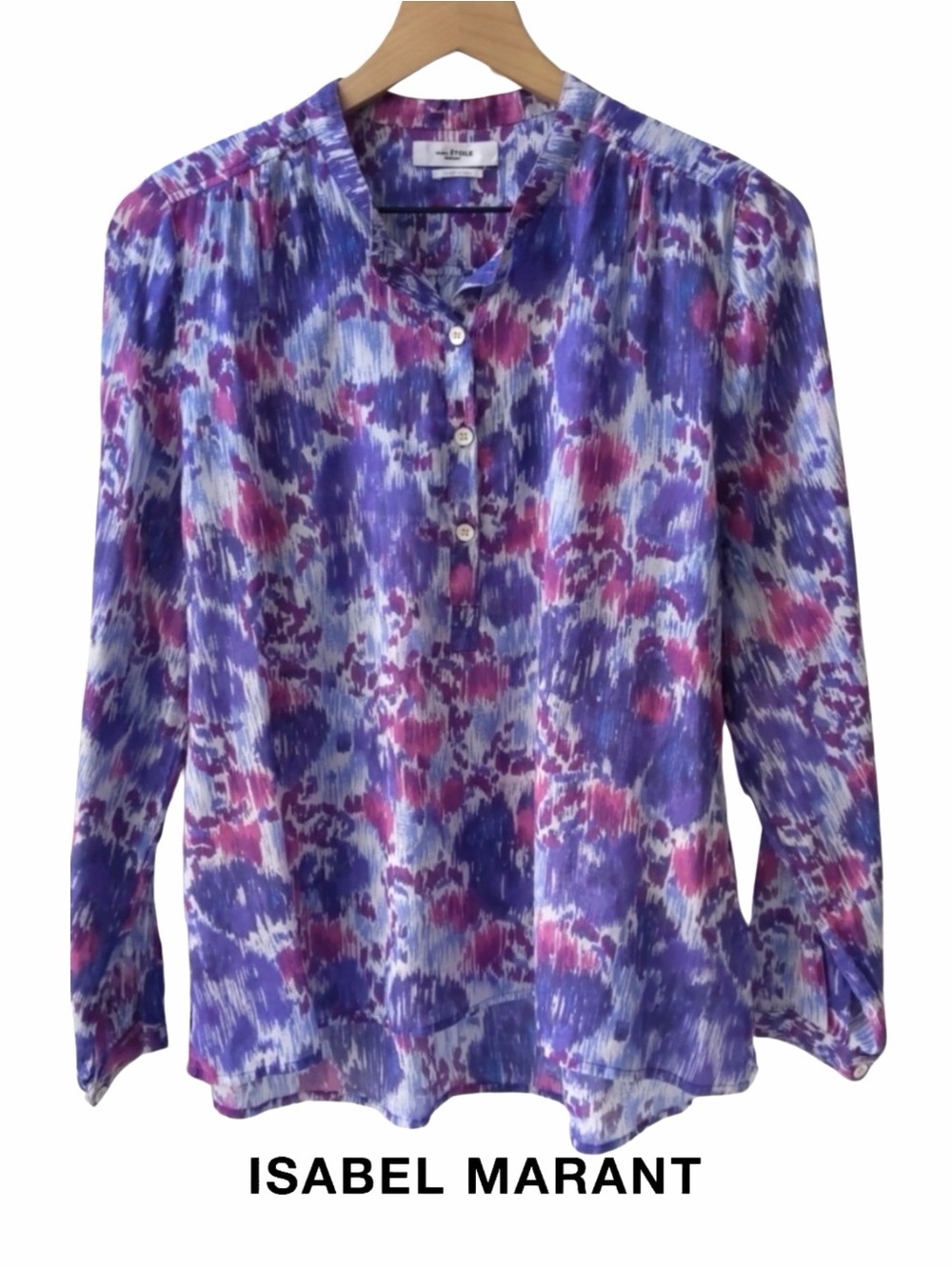 Isabel Marant Purple and Blue Printed Long Sleeve Blouse, Size 6
